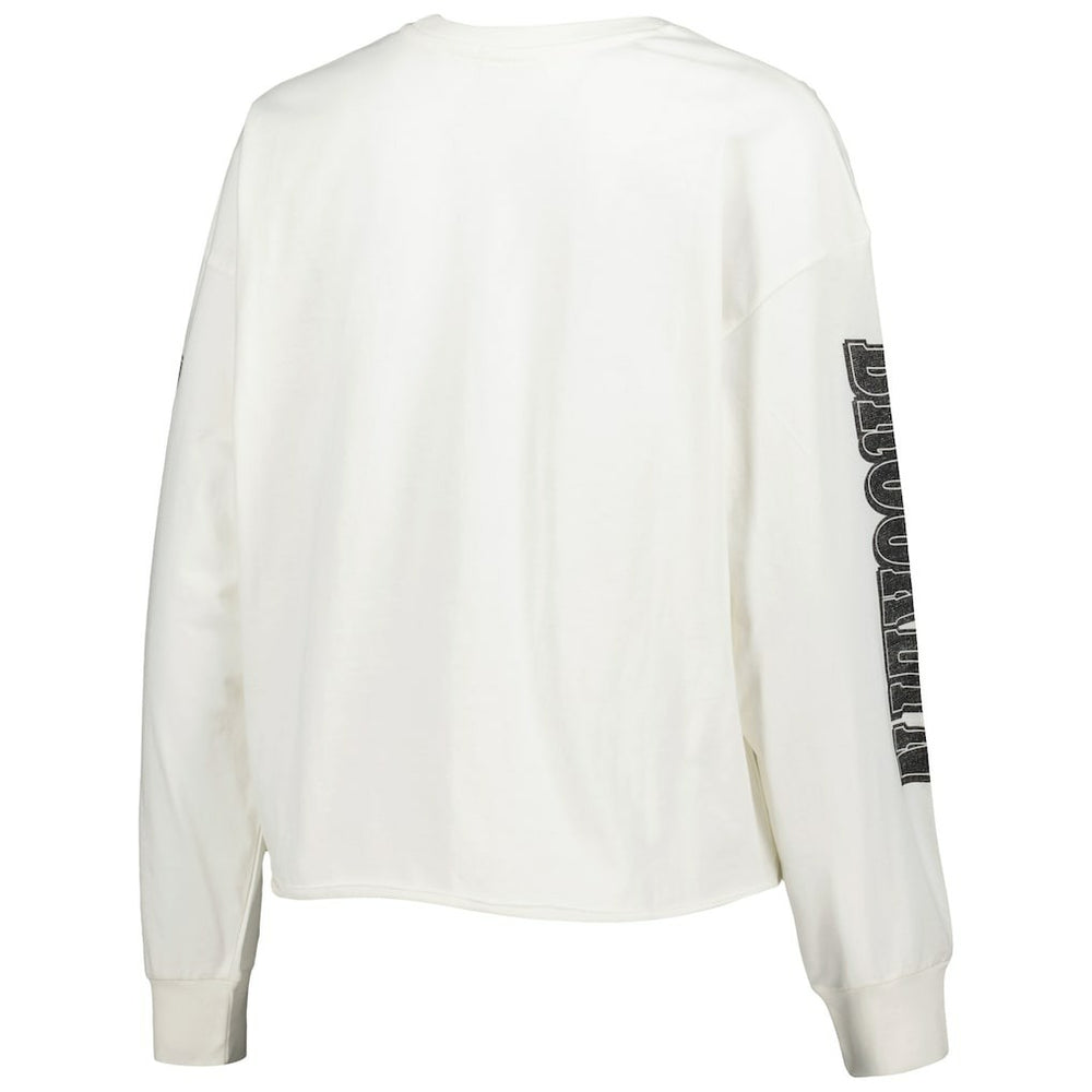 Brooklyn Nets '47 Women's Parkway Brush Back Long Sleeve Cropped T-Shirt Cream