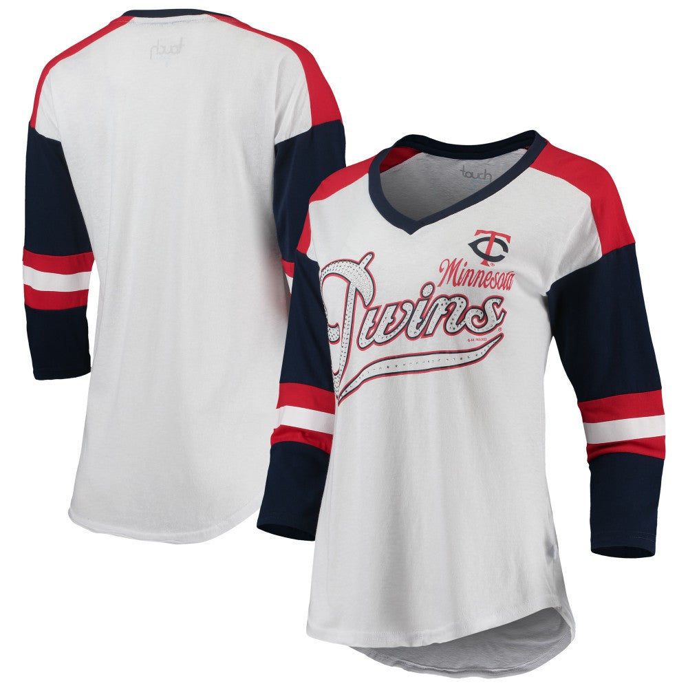 Minnesota Twins Touch Women's Base Runner 3/4-Sleeve V-Neck T-Shirt - White/Red T-shirts