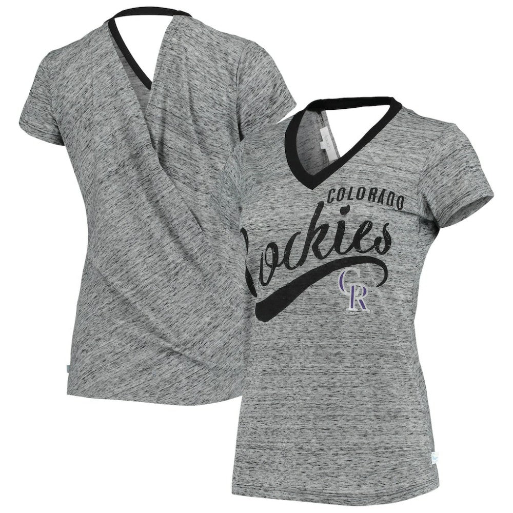 Colorado Rockies Touch Women's Hail Mary Back Wrap Space-Dye V-Neck T-Shirt - Black T-shirts