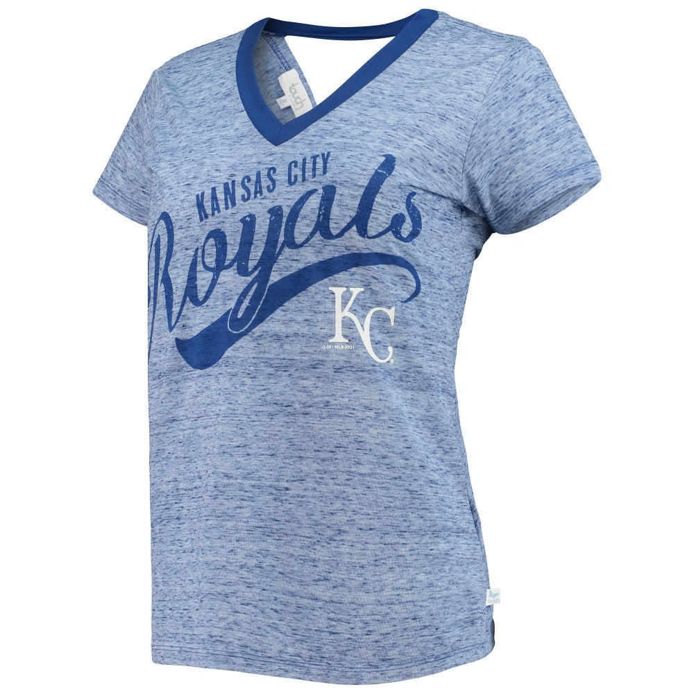 Kansas City Royals Touch Women's Hail Mary Back Wrap Space-Dye V-Neck T-Shirt - Royal T-shirts