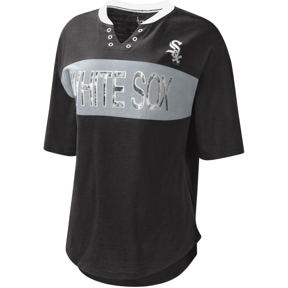 Chicago White Sox Touch Women's Lead Off Notch Neck T-Shirt - Black/Silver T-shirts