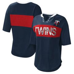 Minnesota Twins Touch Women's Lead Off Notch Neck T-Shirt - Navy/Red T-shirts