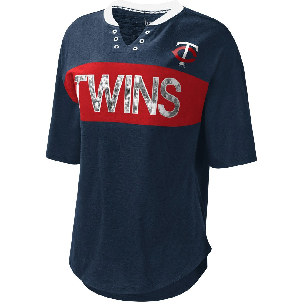 Minnesota Twins Touch Women's Lead Off Notch Neck T-Shirt - Navy/Red T-shirts
