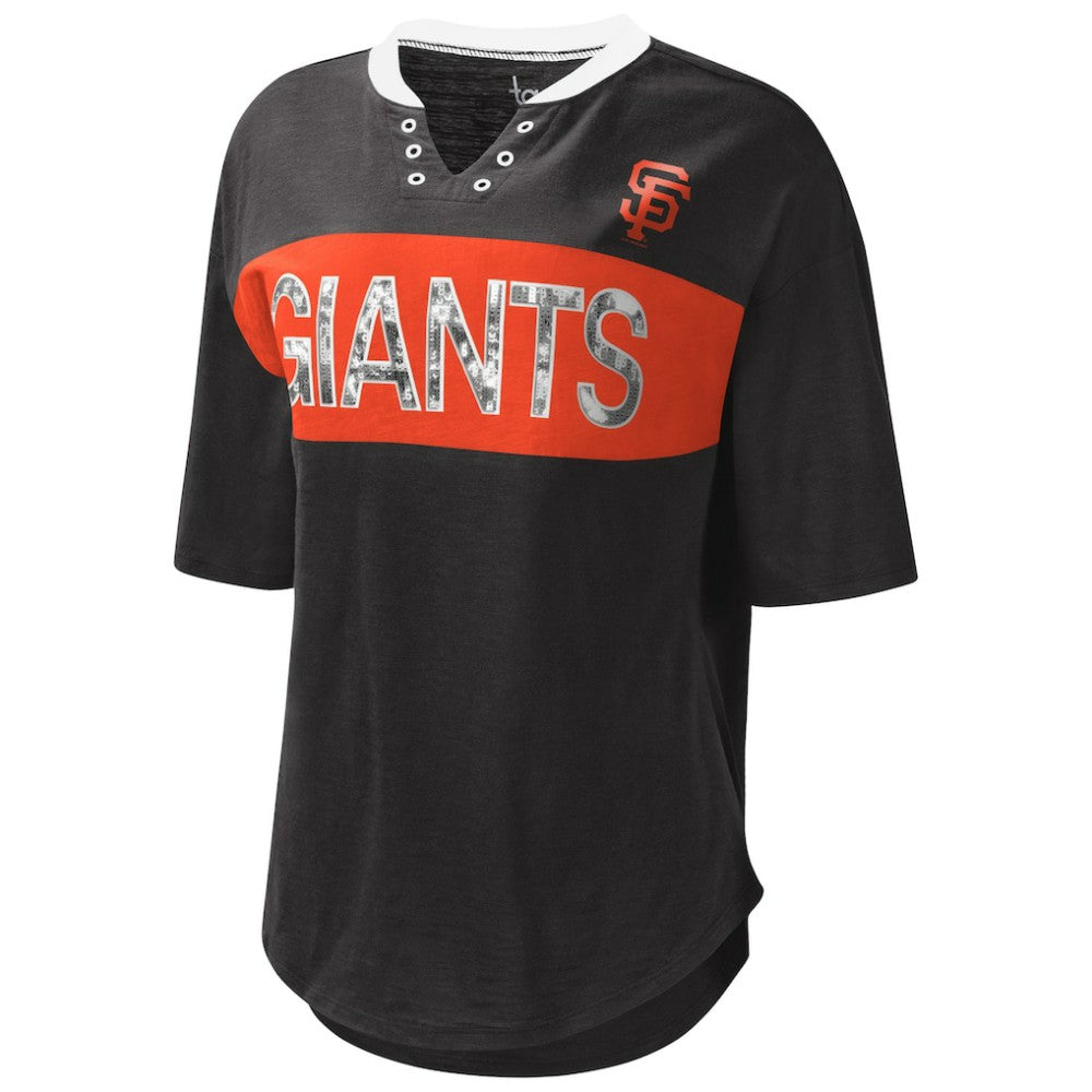 San Francisco Giants Touch Women's Lead Off Notch Neck T-Shirt - Black/Orange T-shirts