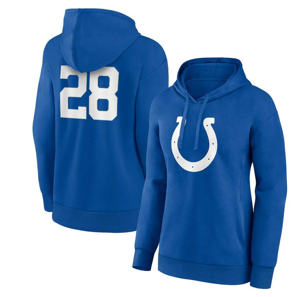 Jonathan Taylor Indianapolis Colts Women's Player Icon Name & Number V-Neck Pullover Hoodie Royal