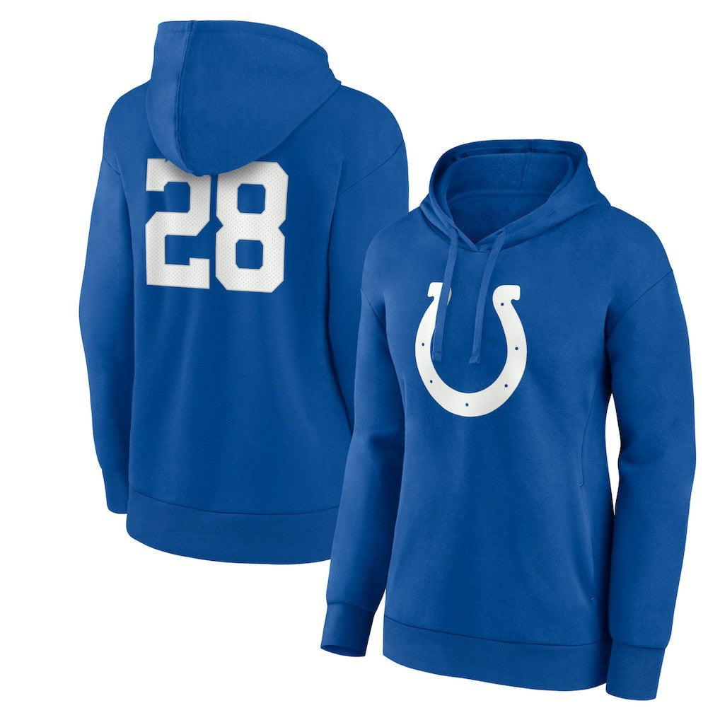 Jonathan Taylor Indianapolis Colts Women's Player Icon Name & Number V-Neck Pullover Hoodie Royal