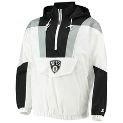Brooklyn Nets Starter Striker Crinkle Half-Zip Hoodie Jacket White