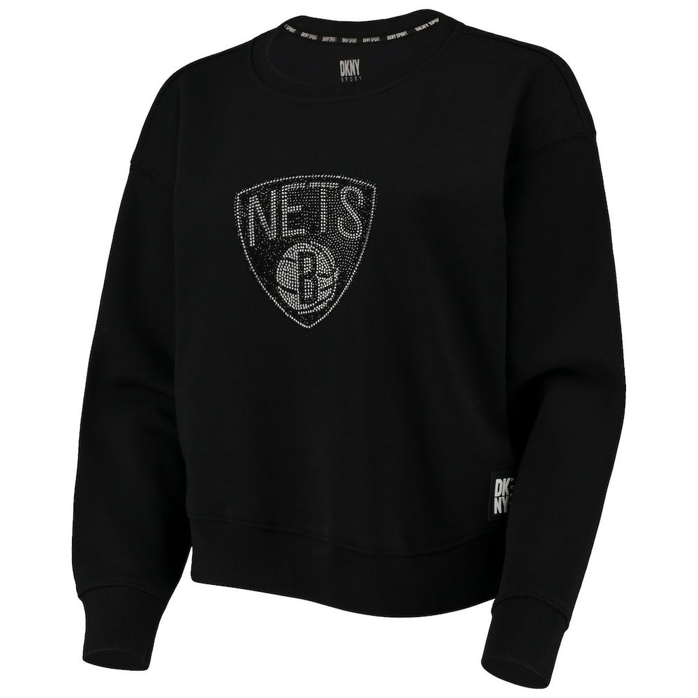 Brooklyn Nets DKNY Sport Women's Carrie Rhinestone Pullover Sweatshirt Black