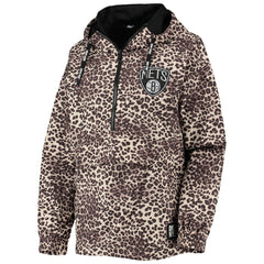 Brooklyn Nets DKNY Sport Women's Gabriella Windbreaker Half-Zip Hoodie Leopard