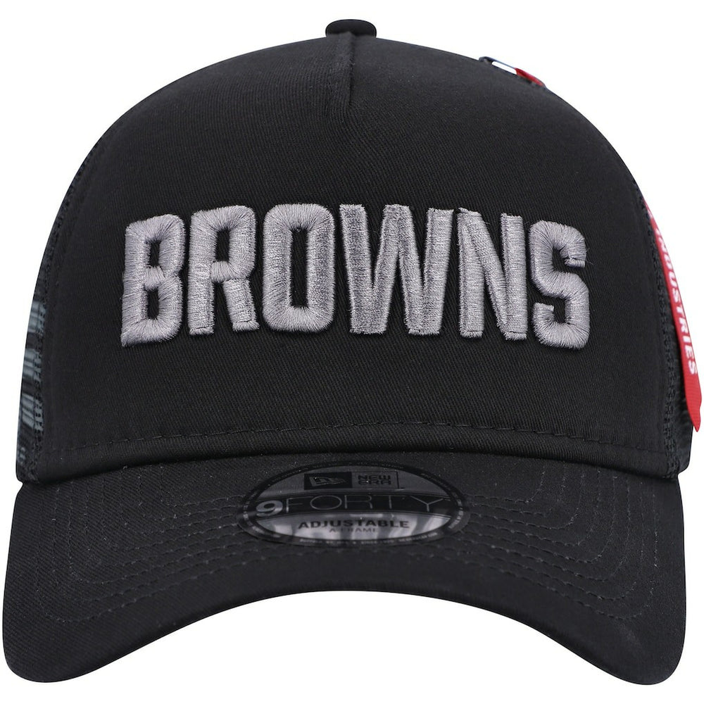 Cleveland Browns New Era x Alpha Industries A-Frame 9FORTY Trucker Snapback Hat Black