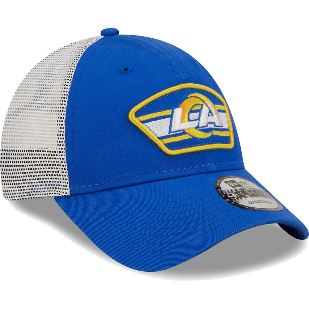 Los Angeles Rams New Era Logo Patch Trucker 9FORTY Snapback Hat Royal/White