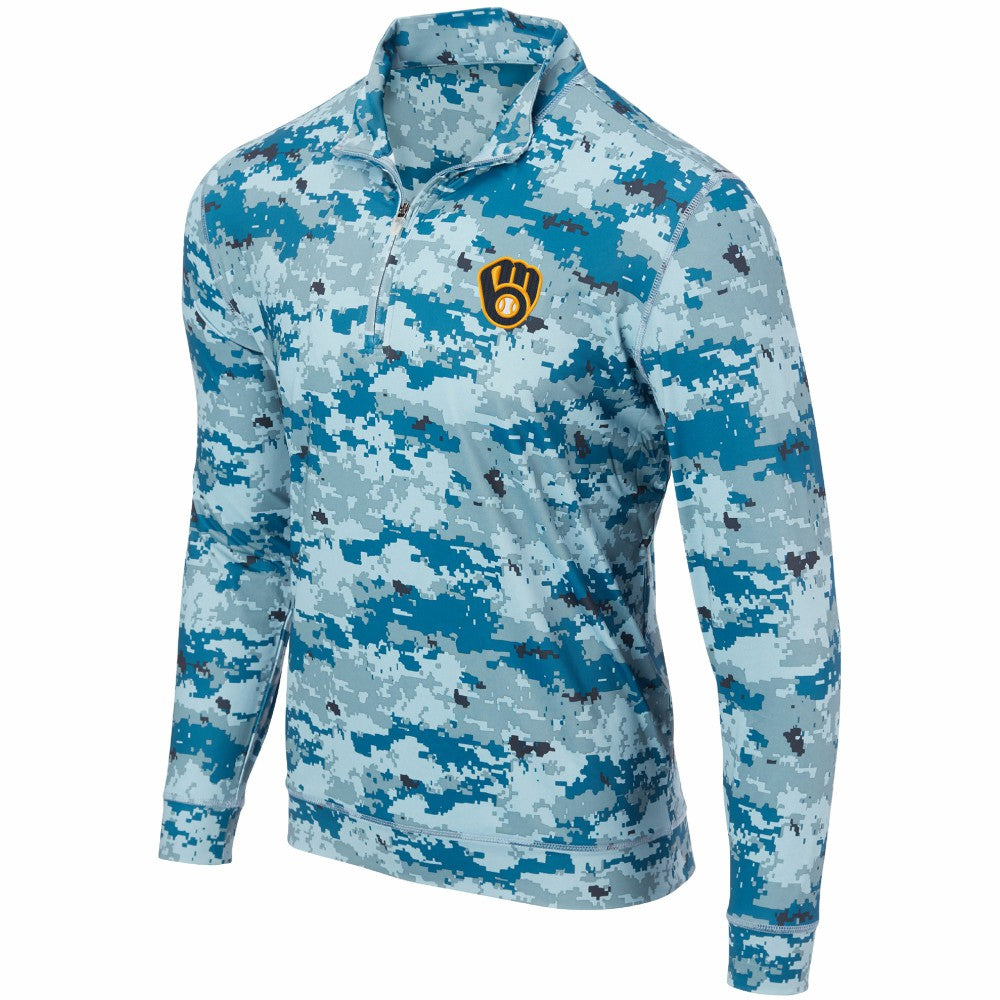 Milwaukee Brewers Digital Camo Performance Quarter-Zip Pullover Jacket - Blue Jackets