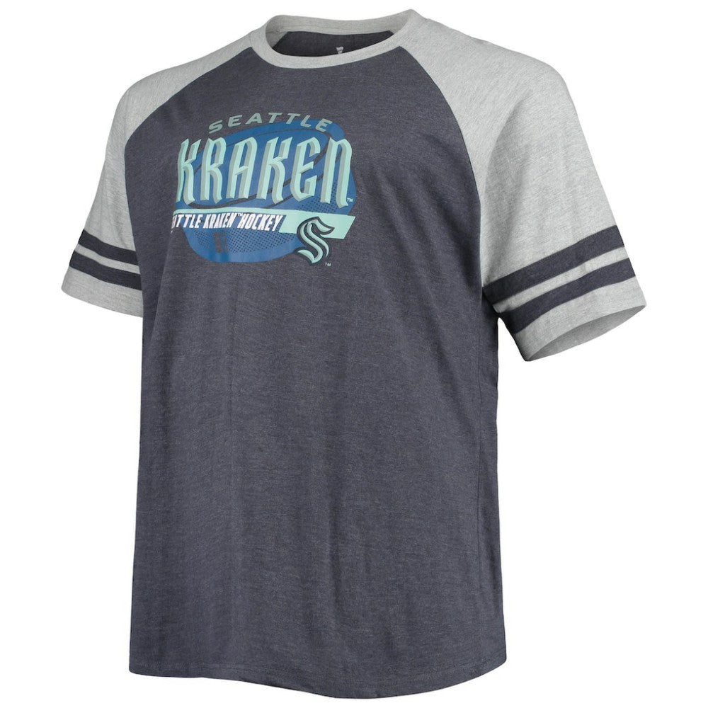 NHL Seattle Kraken Big & Tall Raglan T-Shirt - Heathered Deep Sea Blue