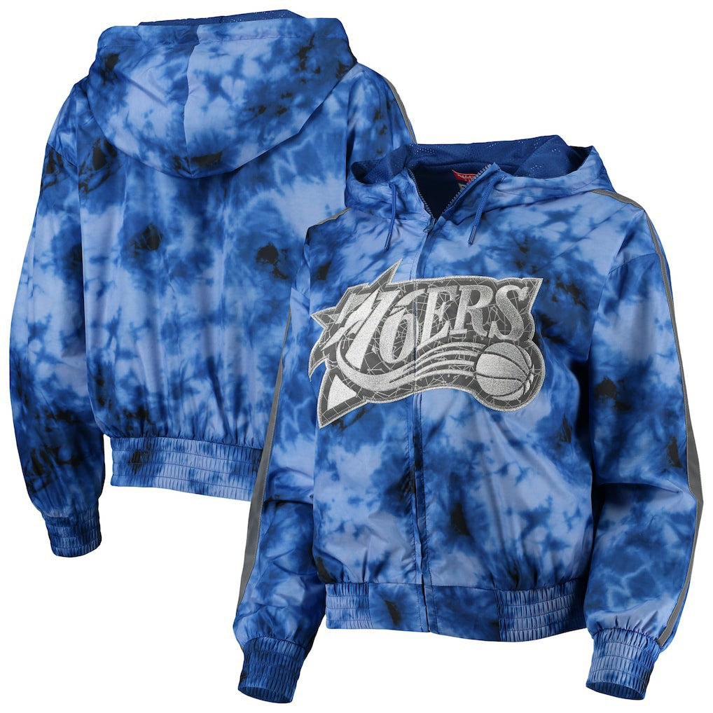 Philadelphia 76ers Women's Galaxy Sublimated Windbreaker Pullover Full-Zip Hoodie Royal