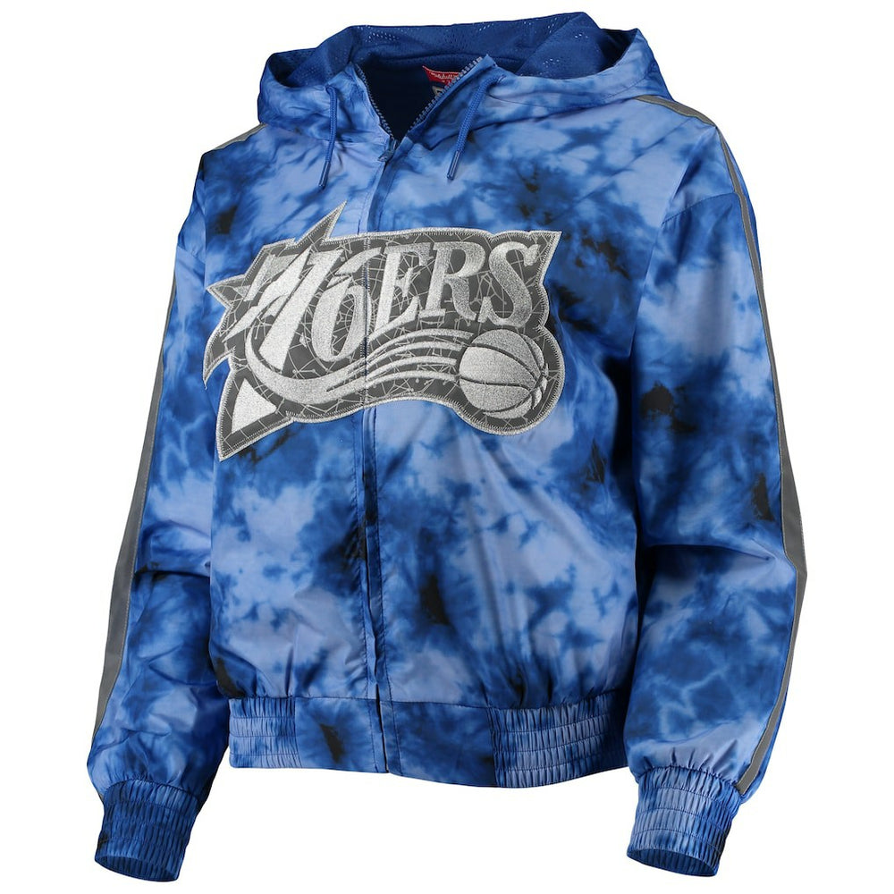 Philadelphia 76ers Women's Galaxy Sublimated Windbreaker Pullover Full-Zip Hoodie Royal