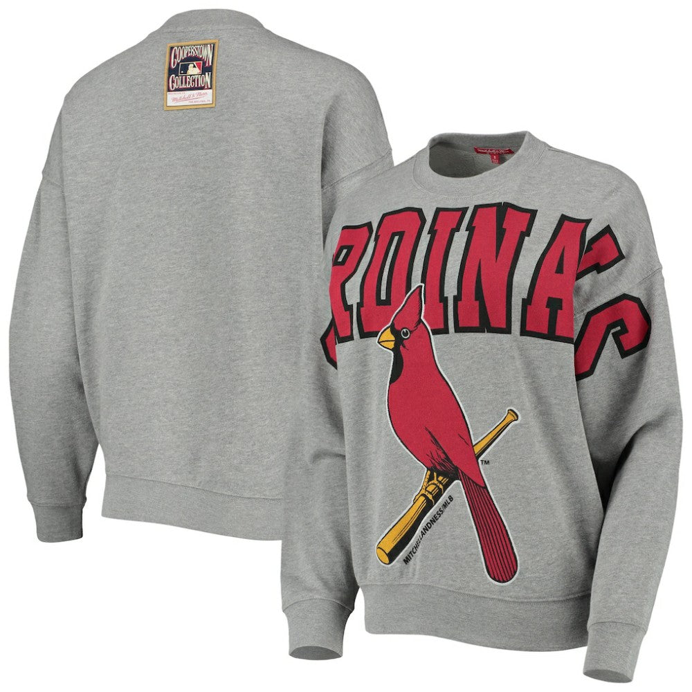 St. Louis Cardinals Mitchell & Ness Women's Cooperstown Collection Logo Lightweight Pullover Sweatshirt - Heathered Gray Pullover
