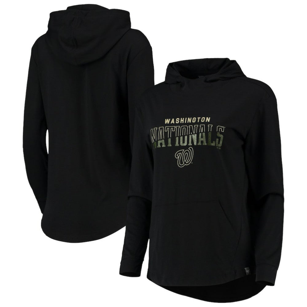 Washington Nationals Levelwear Women's Vivid Scuba Neck Pullover Hoodie - Black Hoodies