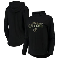 Chicago Cubs Levelwear Women's Vivid Scuba Neck Pullover Hoodie - Black Hoodies