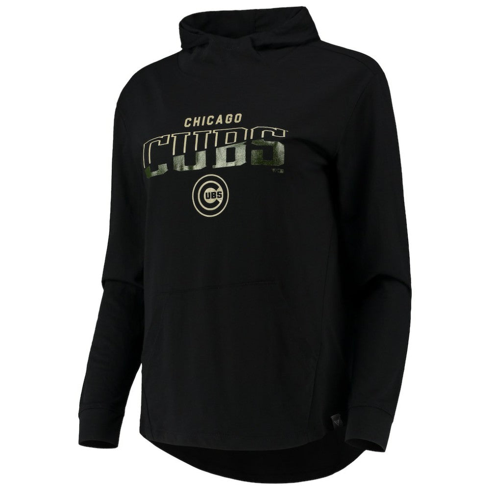 Chicago Cubs Levelwear Women's Vivid Scuba Neck Pullover Hoodie - Black Hoodies