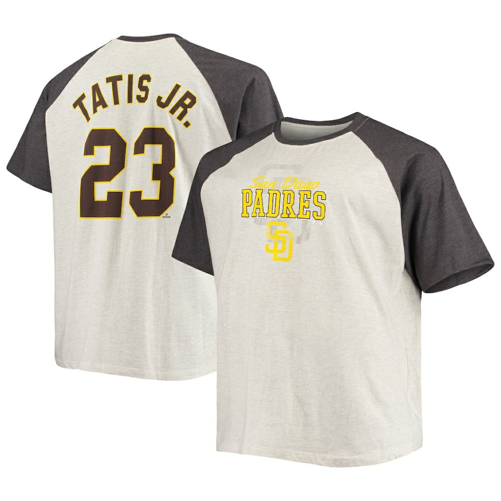 Fernando Tatis Jr. San Diego Padres Big & Tall Name & Number Raglan T-Shirt - Oatmeal/Heathered Charcoal T-shirts