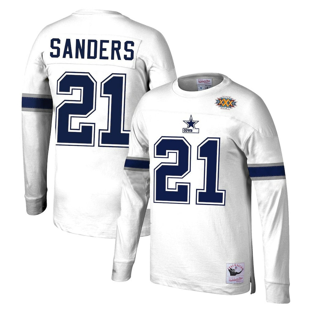 Deion Sanders Dallas Cowboys Retired Player Name & Number Long Sleeve Top White