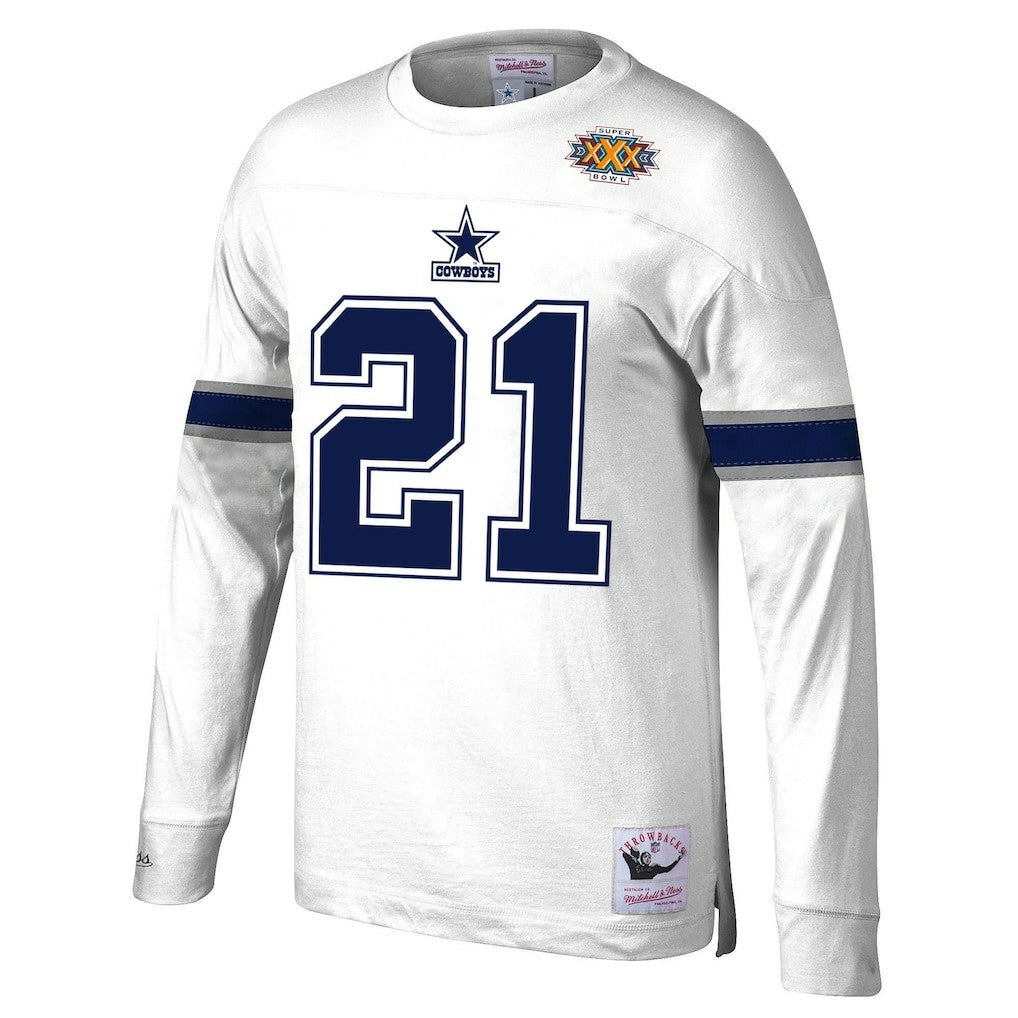 Deion Sanders Dallas Cowboys Retired Player Name & Number Long Sleeve Top White