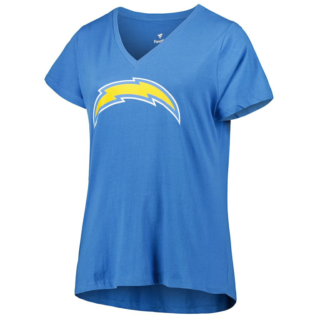 Justin Herbert Los Angeles Chargers Women's Plus Size Name & Number V-Neck T-Shirt Powder Blue