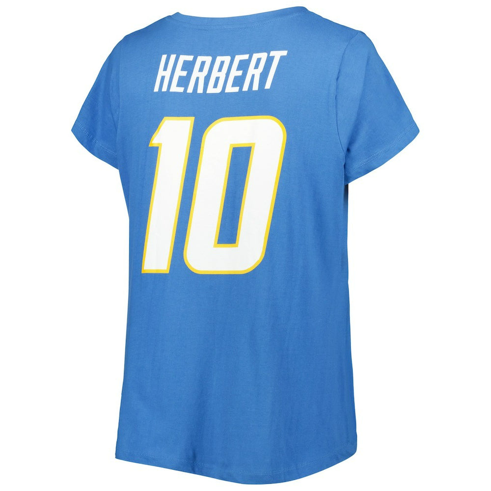Justin Herbert Los Angeles Chargers Women's Plus Size Name & Number V-Neck T-Shirt Powder Blue