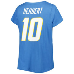 Justin Herbert Los Angeles Chargers Women's Plus Size Name & Number V-Neck T-Shirt Powder Blue