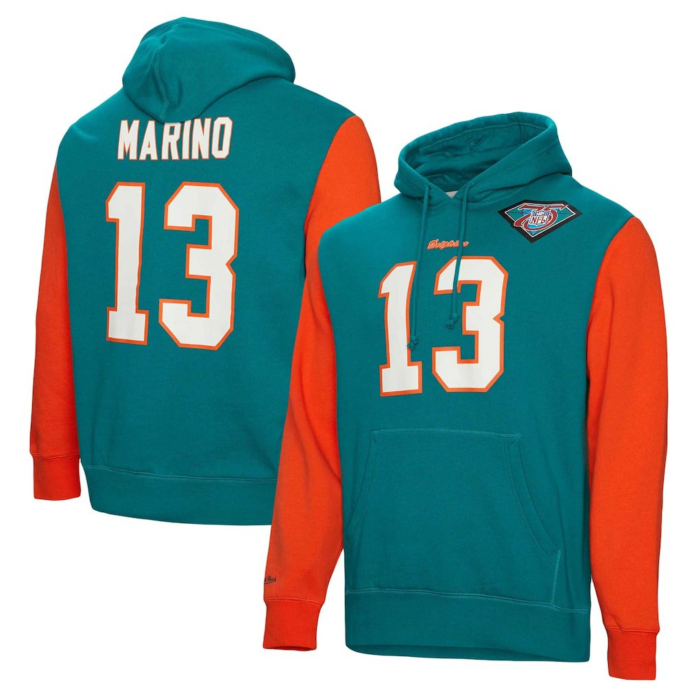 Dan Marino Miami Dolphins Retired Player Name & Number Pullover Hoodie Aqua