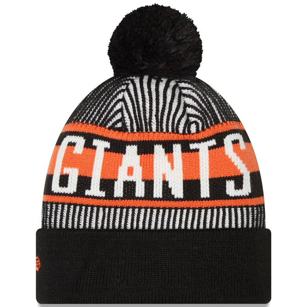 San Francisco Giants New Era Striped Cuffed Knit Hat with Pom - Black Hats