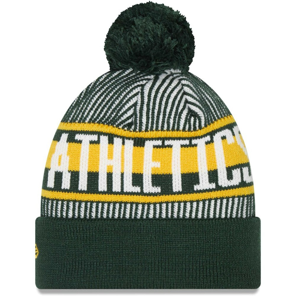 Athletics New Era Striped Cuffed Knit Hat with Pom - Green Hats