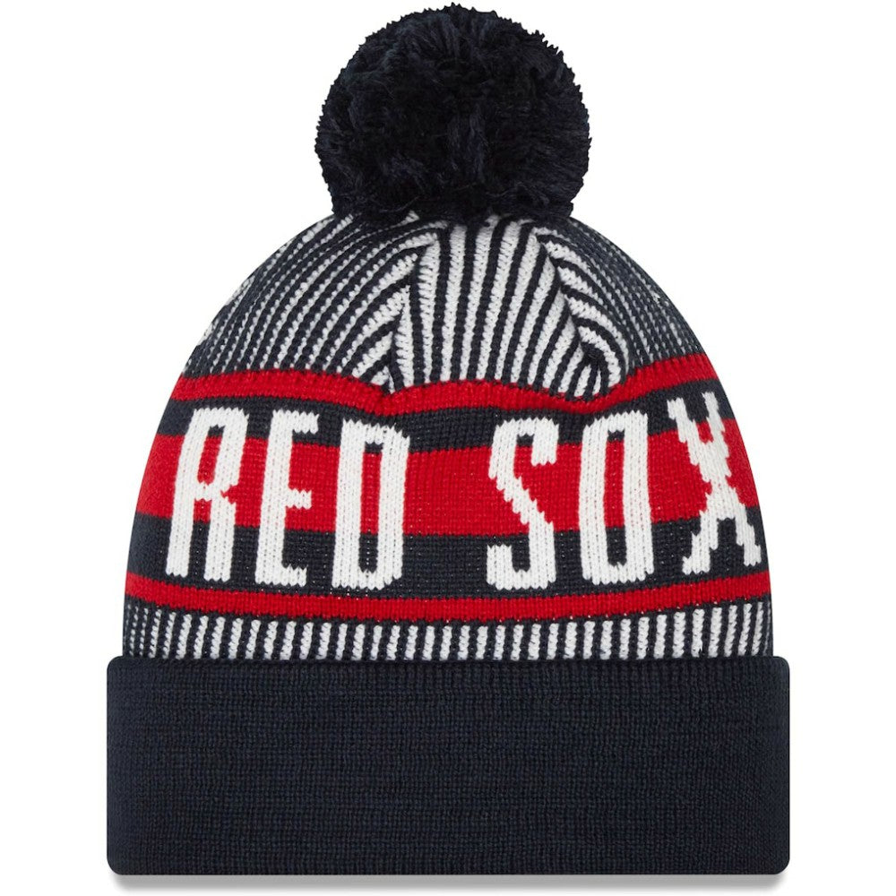Boston Red Sox New Era Striped Cuffed Knit Hat with Pom - Navy Hats