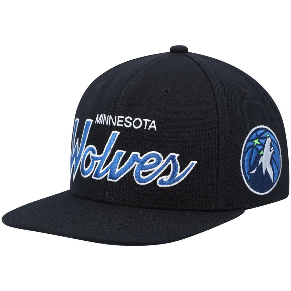 Minnesota Timberwolves Hardwood Classics Script 2.0 Snapback Hat Black