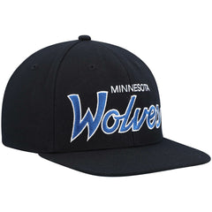Minnesota Timberwolves Hardwood Classics Script 2.0 Snapback Hat Black