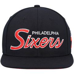 Philadelphia 76ers Hardwood Classics Script 2.0 Snapback Hat Black