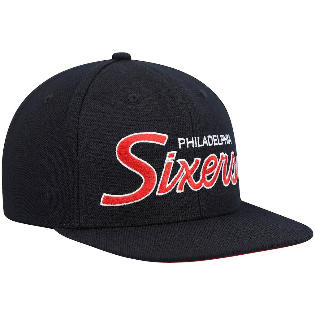 Philadelphia 76ers Hardwood Classics Script 2.0 Snapback Hat Black
