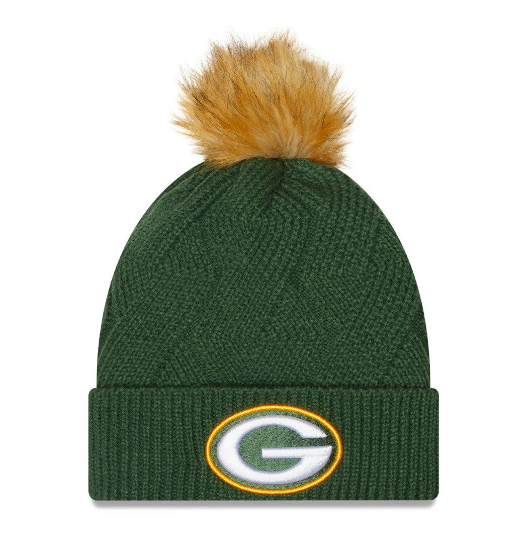 Green Bay Packers New Era Women's Snowy Cuffed Knit Hat with Pom Green