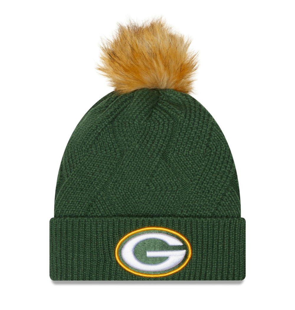 Green Bay Packers New Era Women's Snowy Cuffed Knit Hat with Pom Green