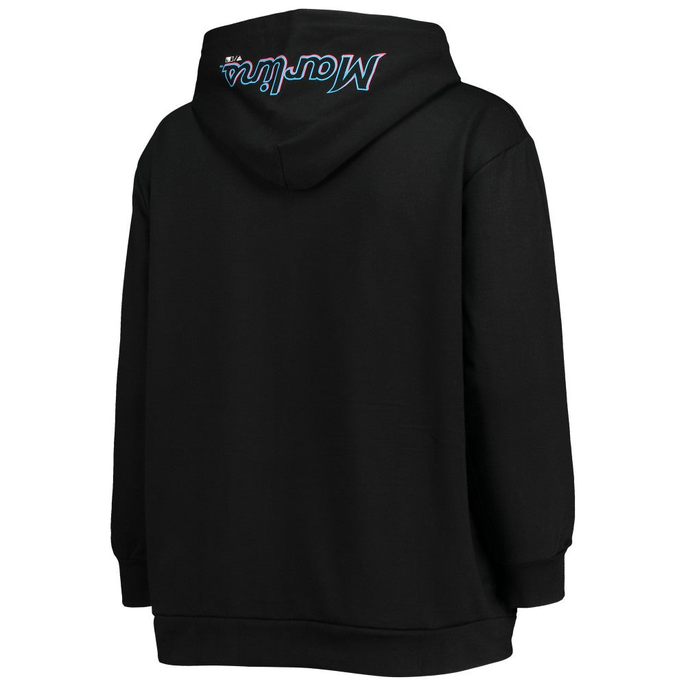 Miami Marlins Women's Plus Size Lace-Up V-Neck Pullover Hoodie - Black Hoodies