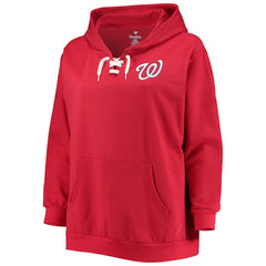Washington Nationals Women's Plus Size Lace-Up V-Neck Pullover Hoodie - Red Hoodies