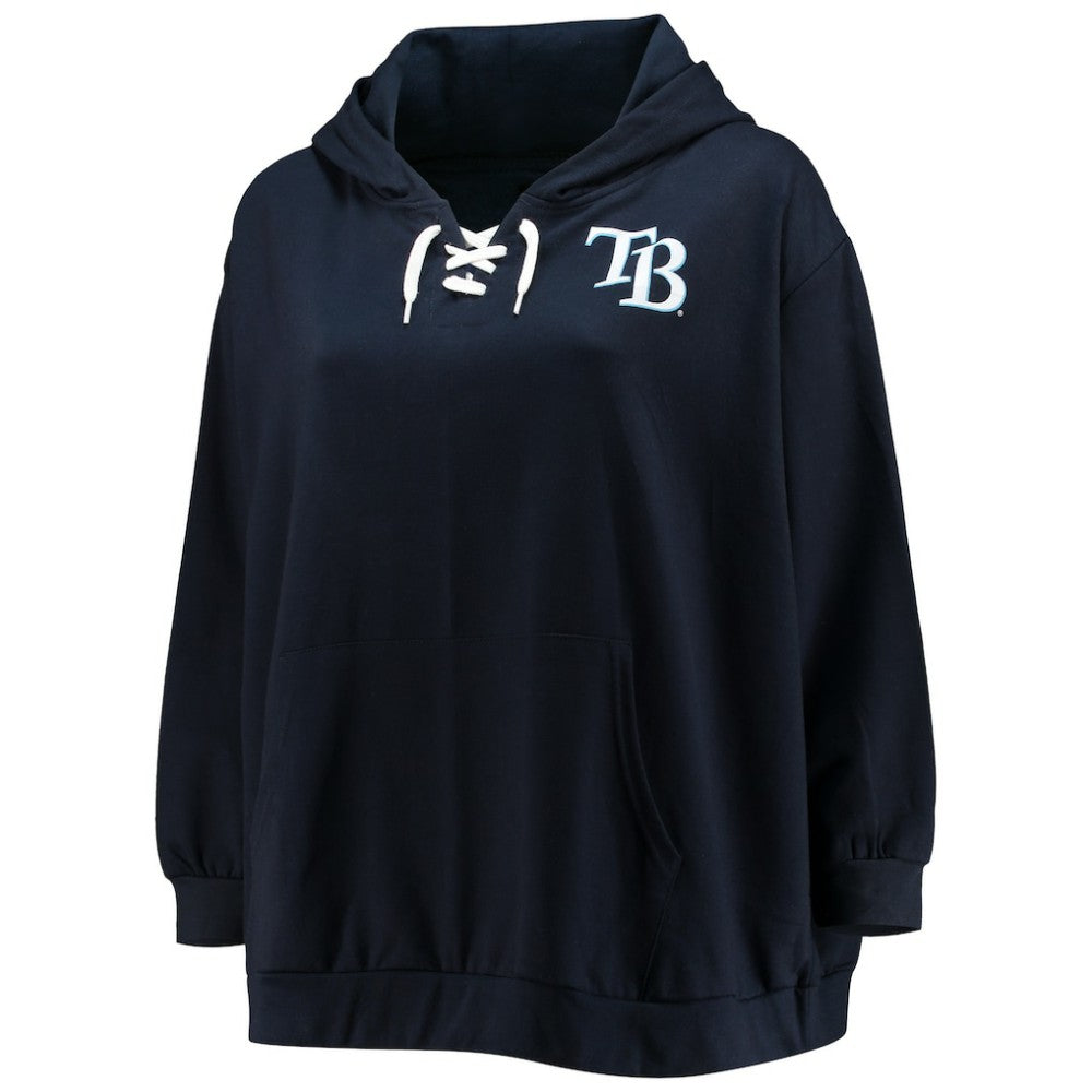 Tampa Bay Rays Women's Plus Size Lace-Up V-Neck Pullover Hoodie - Navy Hoodies