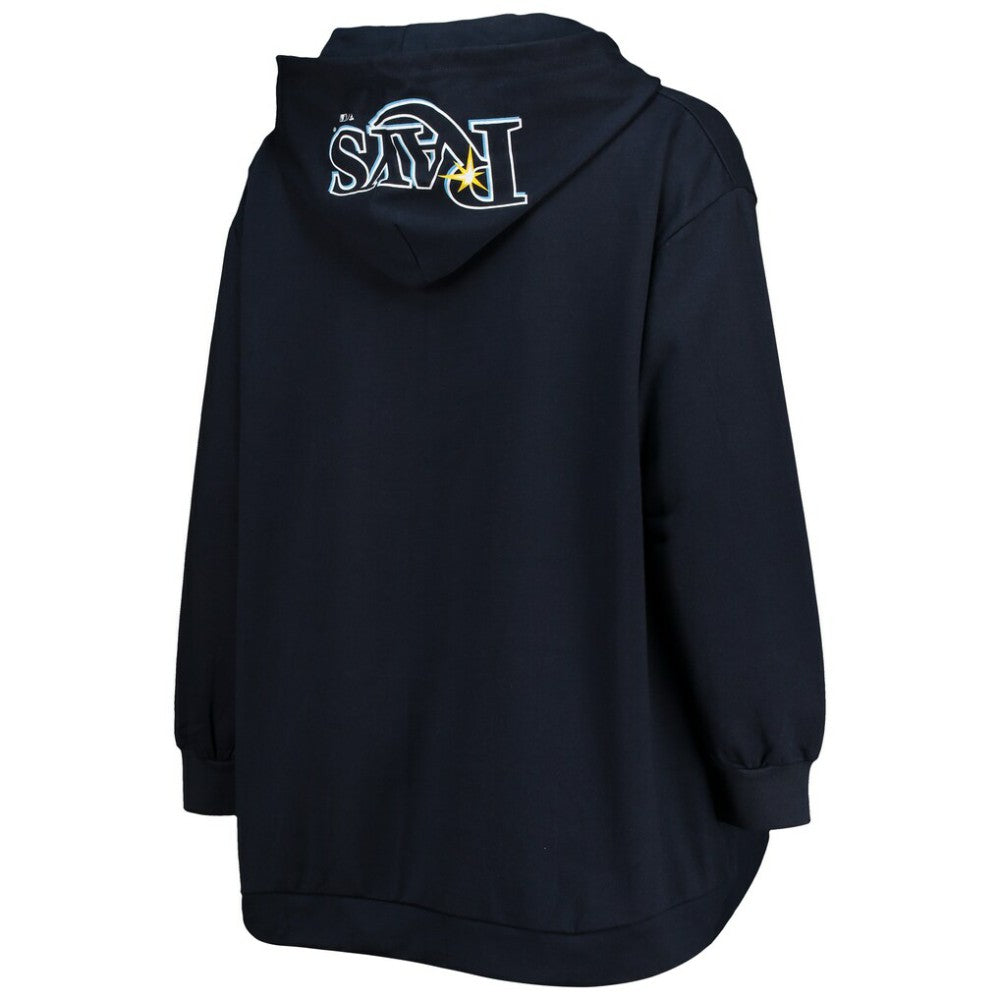 Tampa Bay Rays Women's Plus Size Lace-Up V-Neck Pullover Hoodie - Navy Hoodies