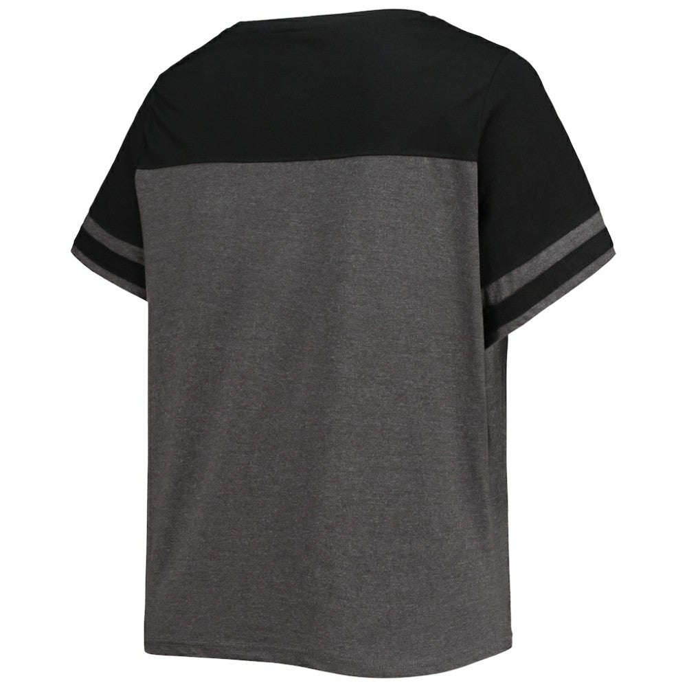 Miami Marlins Women's Plus Size Colorblock T-Shirt - Heathered Charcoal/Black T-shirts