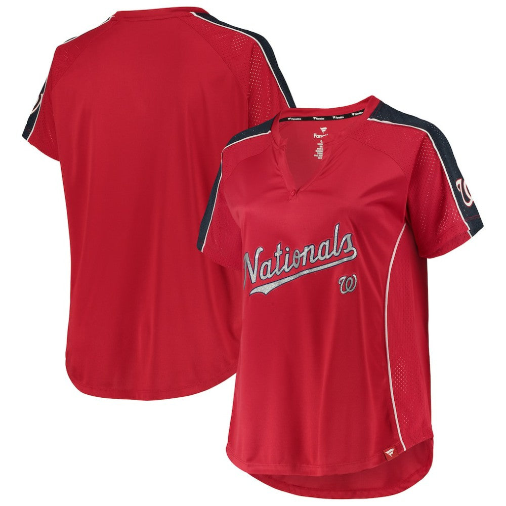 Washington Nationals Women's Plus Size Diva Notch Neck Raglan T-Shirt - Red T-shirts