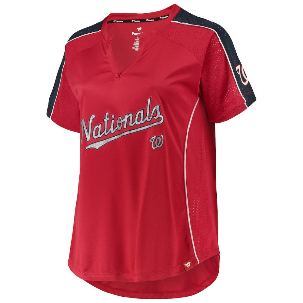 Washington Nationals Women's Plus Size Diva Notch Neck Raglan T-Shirt - Red T-shirts