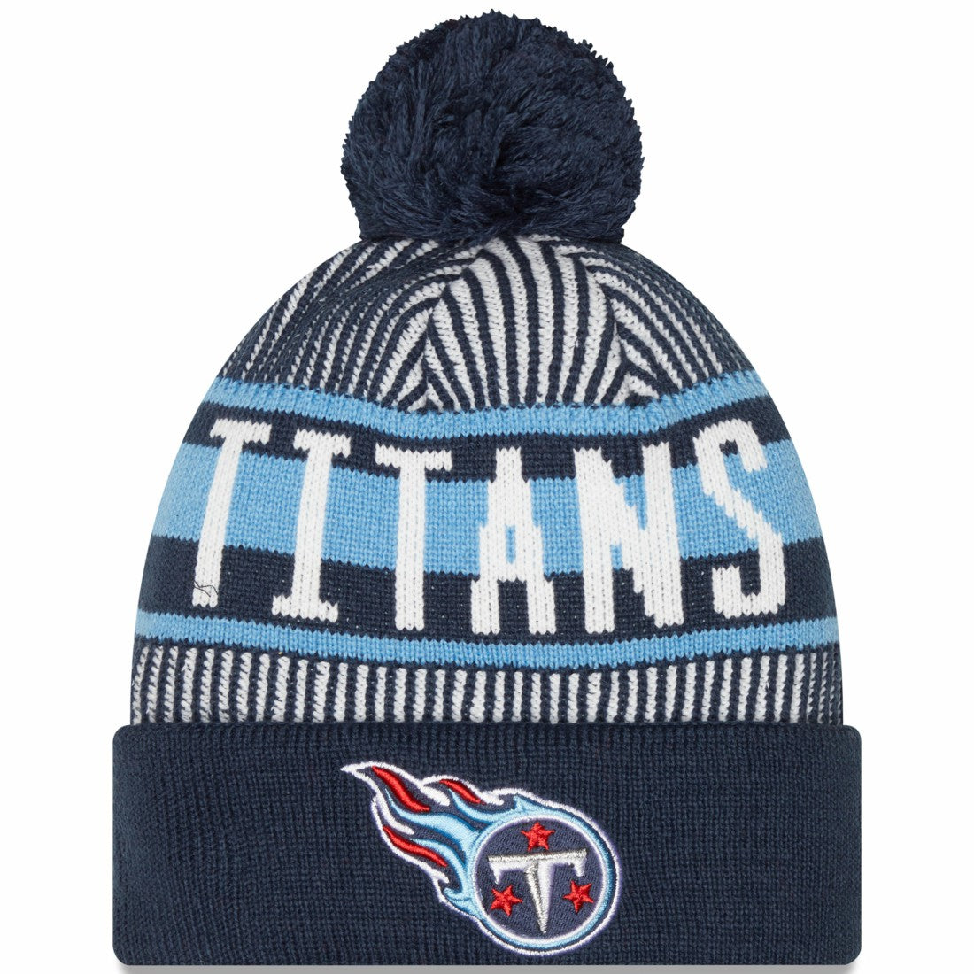 Tennessee Titans New Era Striped Cuffed Knit Hat with Pom Navy