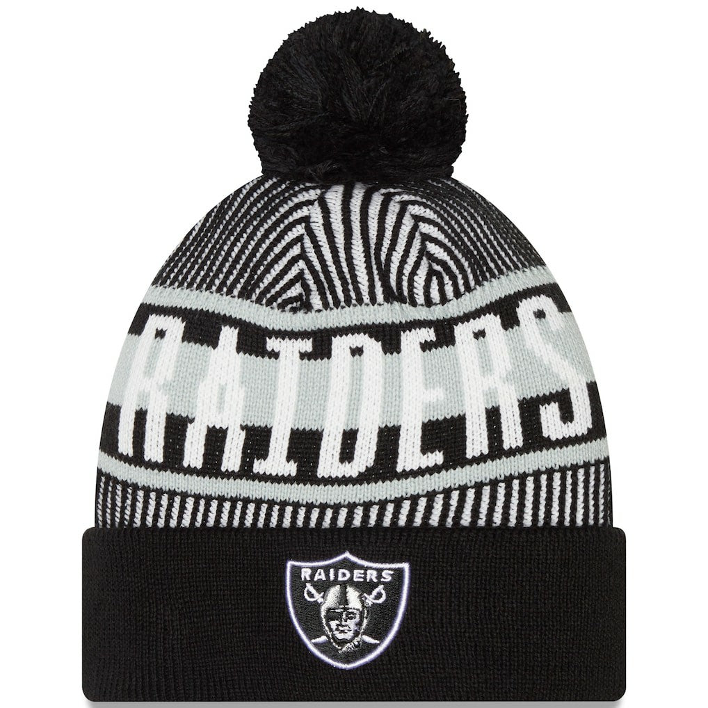 Las Vegas Raiders New Era Striped Cuffed Knit Hat with Pom Black