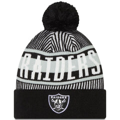Las Vegas Raiders New Era Striped Cuffed Knit Hat with Pom Black