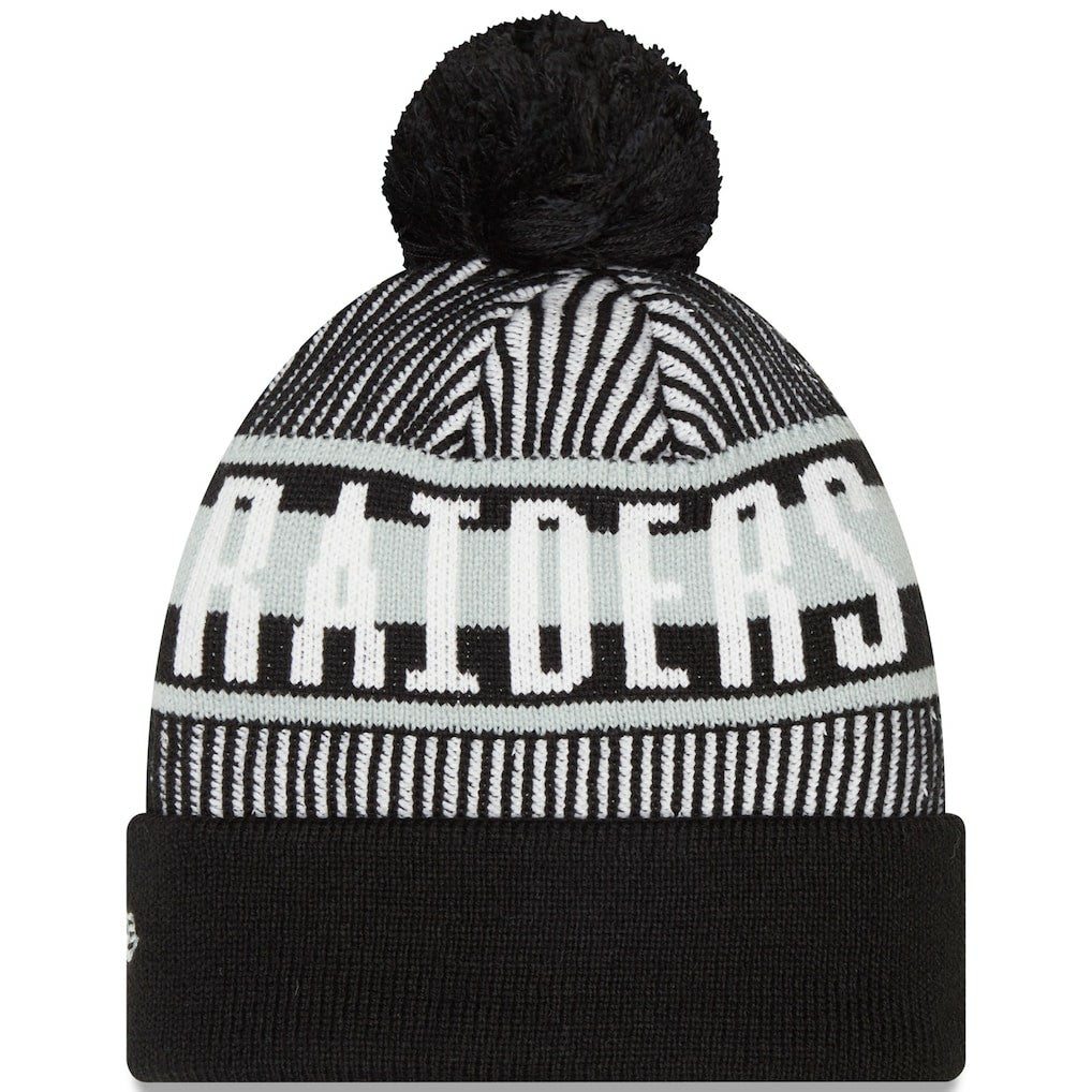 Las Vegas Raiders New Era Striped Cuffed Knit Hat with Pom Black